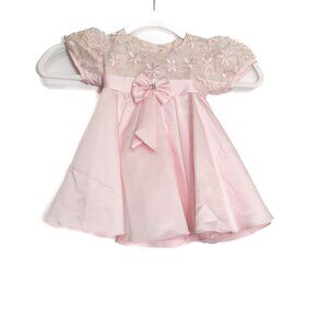 Baby Girls Size S Pink Embroidered Floral Dress With Bow & Rhinestone Accent